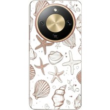 TechTree Honor Magic 8 Lite Uyumlu Kahverengi Deniz Yıldızı ve Kabuklu Baskılı Silikon Kılıf