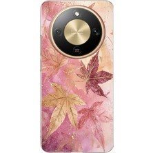 TechTree Honor Magic 8 Lite Uyumlu Pembe ve Bordo Tonlu Yaprak Baskılı Silikon Kılıf