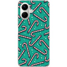 TechTree Infinix Smart 10 Uyumlu Yılbaşı Ruhu Baston Şeker ve Kar Taneli Baskılı Silikon Kılıf