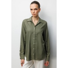 Ekol Kadın Polo Yaka Keten Gömlek 2026 Haki