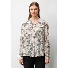 Ekol Kadın Büyük Beden Desenli Transparan Gömlek 2536 Ekru