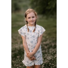 Antebies Bambu Sustainable Minik Çiçekler Desenli Fırfırlı Kısa Kollu Şortlu Kız Çocuk Pijama Takımı