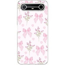 TechTree Tecno Spark Slim 5g Uyumlu Pembe Çiçek ve Fiyonklar Baskılı Silikon Kılıf