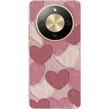 TechTree Honor Magic 8 Lite Uyumlu Pastel Gül Kurusu ve Pembe Kalpli Baskılı Silikon Kılıf