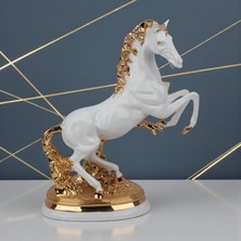 Elifeshop Lüks Reçine Büyük Boy Şahlanan At Heykeli 39 cm Dekoratif Biblo Vitrin Konsol Süsü Ev Ofis Hediyesi