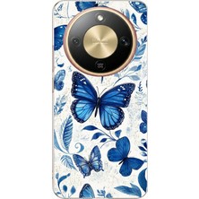 TechTree Honor Magic 8 Lite Uyumlu Mavi Kelebekler Baskılı Silikon Kılıf