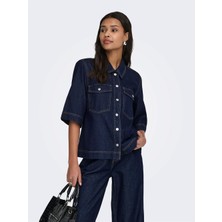 ShopINN Onlbelle S/s Shırt Dnm Gua Noos Kadın Mavi Gömlek - 15347084