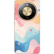 TechTree Honor Magic 8 Lite Uyumlu Pastel Renkli Dalgalı ve Kalp Baskılı Silikon Kılıf