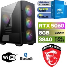 MSI Şafak-Gaming Pc Ddr5-Intel Core I5 14400F-RTX 5060 8gb-16 GB Ddr5 Ram-1 Tb Nvme 5000 4000-WİN11PRO - Wifi Bluetooth-