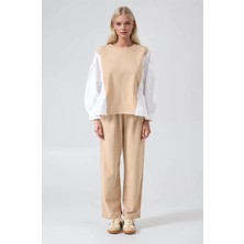 Lijuri Kolları Poplin Detaylı Sweat Pantolon Takım 10322