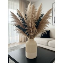 Mcy Dekor Minimalist Japandi Tarzı Bej Çiçek Vazosu - Bohem Dekoratif Obje