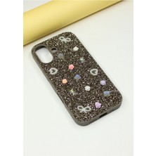 FoxPower Iphone 17 Taşlı Kılıf Gül Desenli Silikon Kılıf