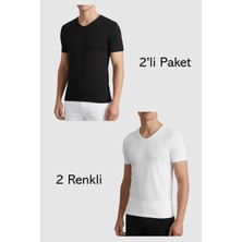 Balkonda Erkek V Yaka Tişört Modal 2'li Paket 2 Renk Esnek Slim Fit - Yıldız