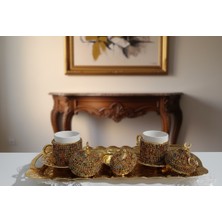 Meya Design Dekoratif Kahve Fincanı Seti Tepsili – Zamak Gövdeli Seramik Fincan 30 × 15 cm