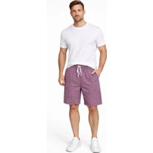 Erkek Pötikareli Şort – Beli Lastikli Bağcıklı, Cepli, Rahat Kesim Günlük Yazlık Şort - Gül Kurusu