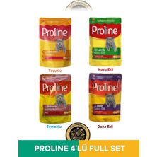 Proline Pouch Pate Tavuklu-Kuzu Etli- Dana Etli Yaş Kedi Maması Seti 4X85 gr