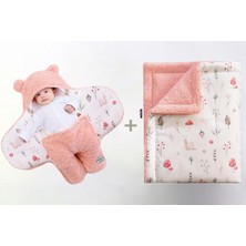 Migie 0-4 Ay Bebek Dış Kundak ve Battaniye Seti Wellsoft Pembe (Mantar Desenli)