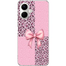 TechTree Infinix Smart 10 Uyumlu Pembe Leopar Desenli ve Kurdele Baskılı Silikon Kılıf