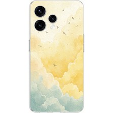 TechTree Oppo  Reno 15 - Reno 15F Uyumlu Sarı ve Yeşil Tonlu Bulut ve Kuşlar Baskılı Silikon Kılıf