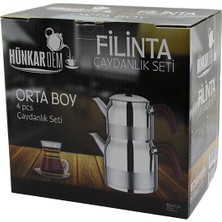 Nemere Filinta Orta Boy Çelik Çaydanlık Seti Çift Kapaklı Renkli Bakalit Kulp Üst Demlik: 1.25L