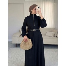 Miostil Fermuar Detay Elbise-Siyah