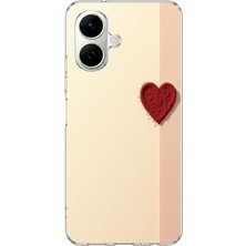 TechTree Infinix Smart 10 Uyumlu Krem Zeminli Kırmızı Kalp Baskılı Silikon Kılıf