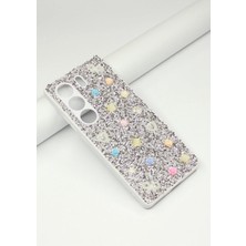 FoxPower Tecno Camon 40 Taşlı Kılıf Gül Desenli Silikon Kılıf