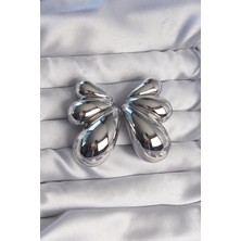 Pirinç Gümüş Renk Iri Bombeli Kelebek Küpe Nemere