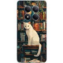 TechTree Redmi Note 15 Pro Plus Uyumlu Kitaplık Beyaz Kedi Tasarımlı Baskılı Silikon Kılıf