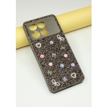 FoxPower Poco X6 Pro Taşlı Kılıf Gül Desenli Silikon Kılıf