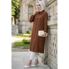 Uzun Düğmeli Tunik Kahverengi HM262109