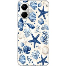 TechTree Tecno Spark Go 2 Uyumlu Mavi Deniz Kabuğu ve Yıldız Desenli Baskılı Silikon Kılıf