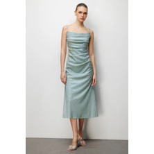 Ekol Kadın Ip Askılı Simli Yansımalı Abiye Elbise 6062 Mint