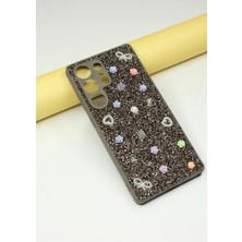 FoxPower Samsung S25 Ultra Taşlı Kılıf Gül Desenli Silikon Kılıf