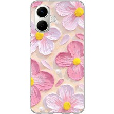 TechTree Infinix Smart 10 Uyumlu Pembe Beyaz Çiçekler Sulu Boya Baskılı Silikon Kılıf
