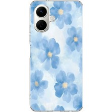 TechTree Infinix Smart 10 Uyumlu Mavi Çiçekler Baskılı Silikon Kılıf
