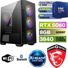 MSI Şafak-Gaming Pc Ddr5-Intel Core Ultra 5 225F-RTX 5060 8gb-16 GB Ddr5 Ram-1 Tb Nvme 5000 4000-YAPAYZEKADESTEKLİ - Wifi Bluetooth-