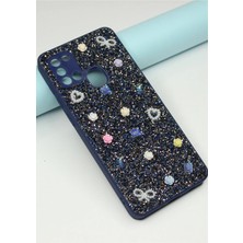 FoxPower Samsung A21S Taşlı Kılıf Gül Desenli Silikon Kılıf