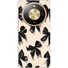 TechTree Honor Magic 8 Lite Uyumlu Siyah Fiyonk Kurdele Baskılı Silikon Kılıf