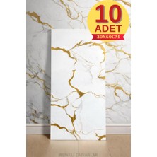 Renkli Duvarlar Gold Mermer Desen Yapışkanlı Köpük Duvar Paneli Kağıdı 10 Adet 30X60 cm Banyo İçin