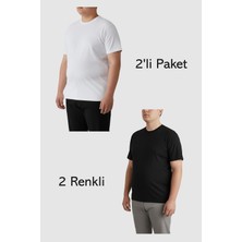 Balkonda Erkek Tişört Battal Büyük Beden 2'li Paket 2 Renk Basic Pamuklu Sıfır Yaka - Berrak