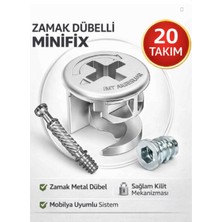 Karapolat Zamak Metal Dübelli Minifix Gövde Mil ve Dübel Seti - Mobilya ve Dolap Bağlantı Elemanı (20 Takım)