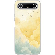 TechTree Tecno Spark Slim 5g Uyumlu Sarı ve Yeşil Tonlu Bulut ve Kuşlar Baskılı Silikon Kılıf
