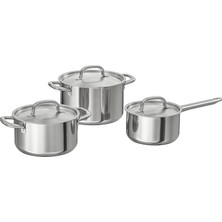 IKEA 6 Parça Paslanmaz Çelik Tencere Seti — Kapaklı Çok Parçalı Pişirme Seti — Indüksiyon Uyumlu