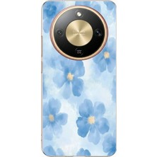 TechTree Honor Magic 8 Lite Uyumlu Mavi Çiçekler Baskılı Silikon Kılıf