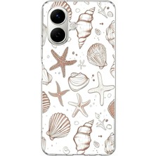 TechTree Infinix Smart 10 Uyumlu Kahverengi Deniz Yıldızı ve Kabuklu Baskılı Silikon Kılıf