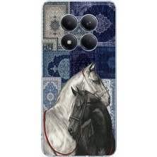 TechTree Redmi Note 15 Pro Plus Uyumlu Mavi Kilim Desenli Siyah ve Beyaz At Baskılı Silikon Kılıf