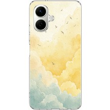 TechTree Infinix Smart 10 Uyumlu Sarı ve Yeşil Tonlu Bulut ve Kuşlar Baskılı Silikon Kılıf