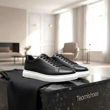 Siyah Deri Yanı Tek Çizgi Erkek Sneaker