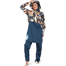 Estiva Dijital Baskı Şapkalı Croplu Dokuma Kapalı Tesettür Mayo